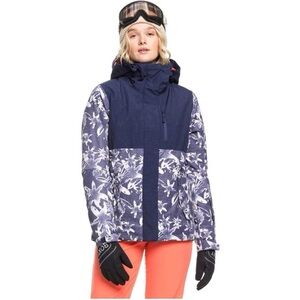 Women’s Roxy Jetty Block Jacket Navy Floral Design Flight Technology Size Medium